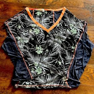 Free People Size Small Leaf patterned with wide V neck